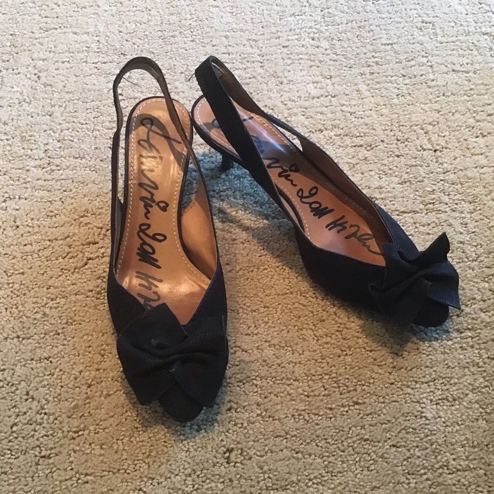 Lanvin Black‎ Suede Bow Toe Slingback Pointy Kitten Heels Shoes Italy 36 6